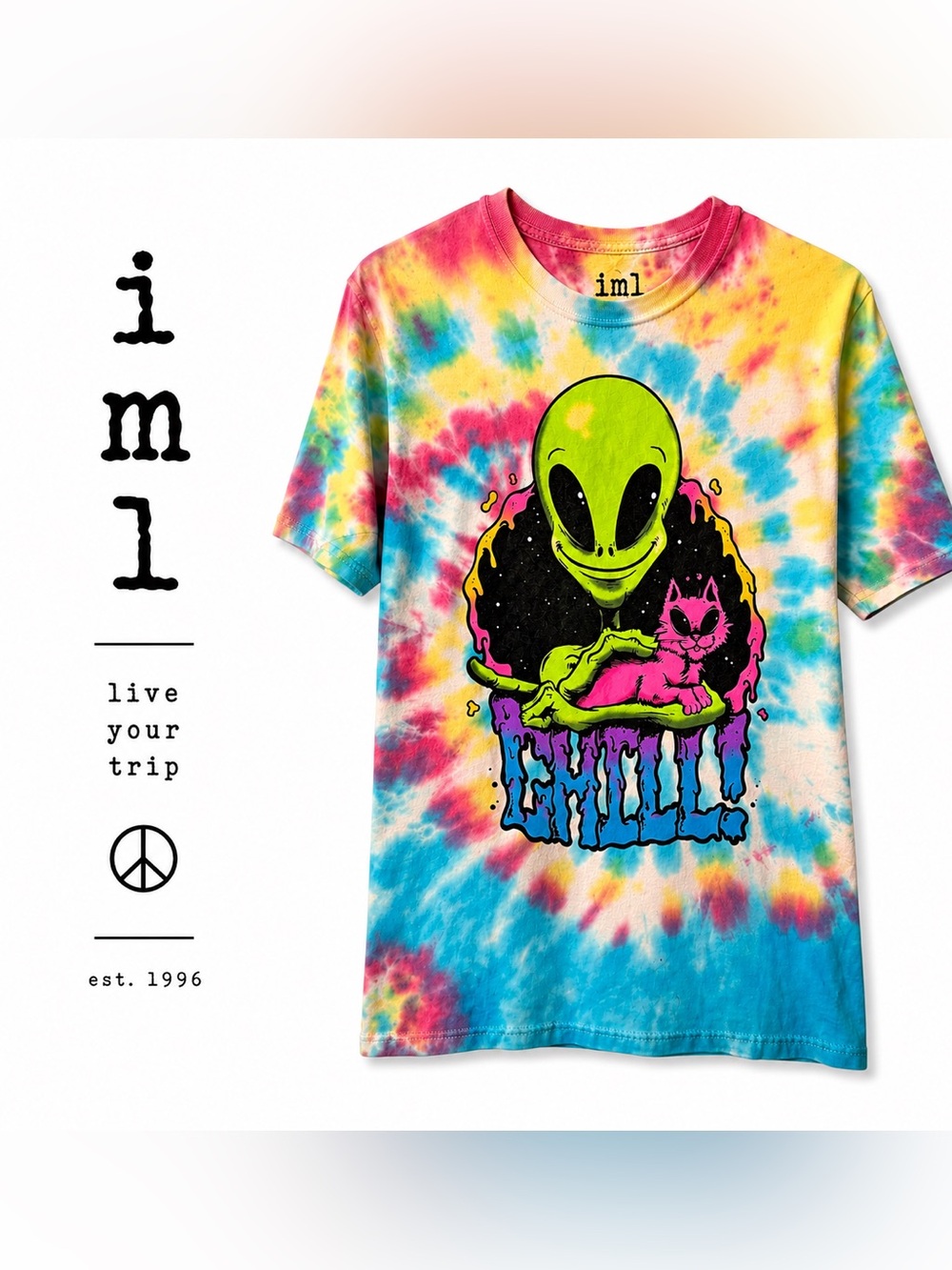 IML Tie Dye Alien Graphic Tee Size Small Y2K Festival Grunge Psychedelic